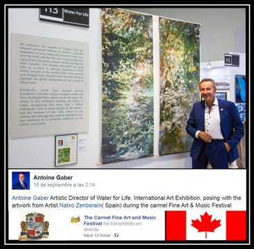 Antoine Gaber, posing with the artwork from Artist Natxo Zenborain during the Carmel Fine Art - Niagara - Canadá